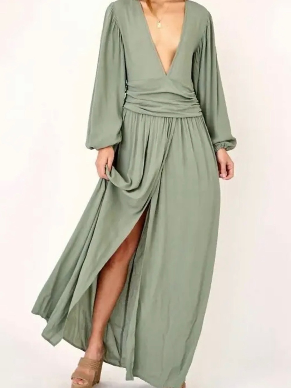 Olivaceous Sage Green Maxi Dress